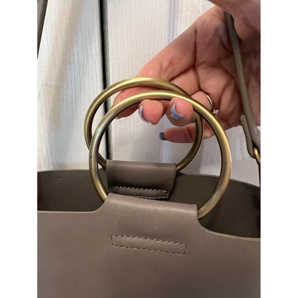 Anthropologie Taupe Gray bracelet Satchel Crossbody Leather Tassel Solid Neutral - Picture 9 of 10